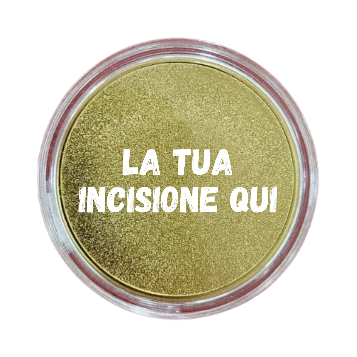 Moneta in ottone dorato nella sua capsula, con lo spazio per la tua incisione